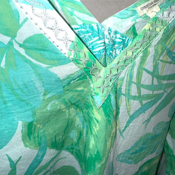 Christian Siriano New York Women's Large Green Leaf Print V-Neck Resortwear Chic - Picture 7 of 15